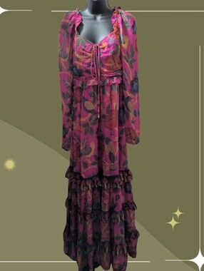 ✨ FARM Rio Sweet Forest pink floral print long-sleeve maxi dress Size S